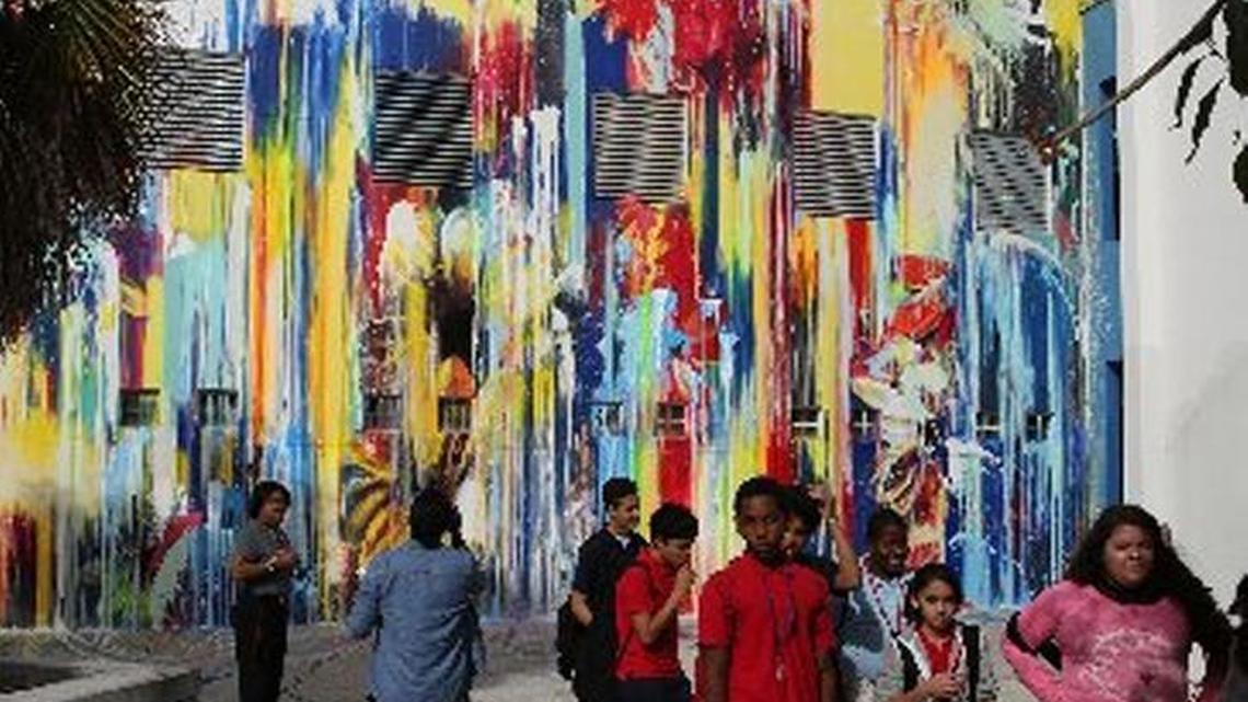 Students walk in the courtyard of Jose de Diego Middle School, a school that is located within the Wynwood neighborhood, where the majority of locally acquired Zika cases are.