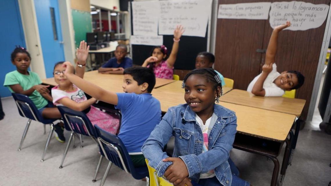 Tayla Clark, 8, is part of a group of students at a Spanish immersion summer program for African-American students at Lorah Park Elementary School on Thursday, July 7, 2016.
