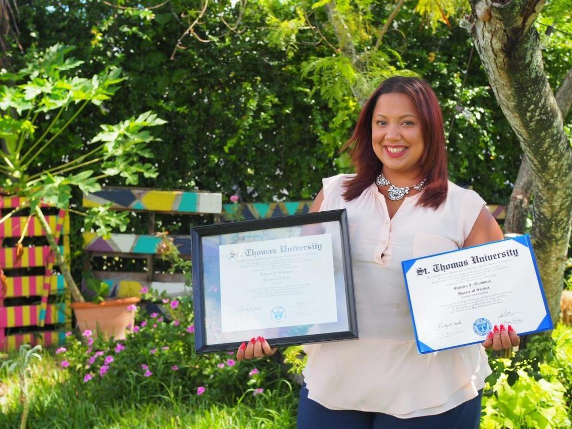 Samara Quinones, a Cristo Rey alumna from New York, holds her two college degrees from St. Thomas University in Miami Gardens. She now lives in Hollywood and works as a guidance counselor.