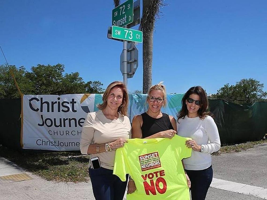 Madeleine Munilla, Mary Faraldo and Lily Lopez are part of a group of neighbors from the Sunset Drive area that are fighting the creation of a new charter school.