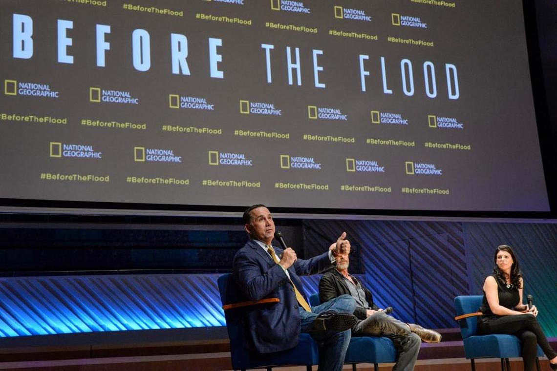 Former Miami Beach Mayor Philip Levine, left, speaks at at panel discussion following a screening of climate change documentary “Before the Flood” at the New World Symphony in October 2016.