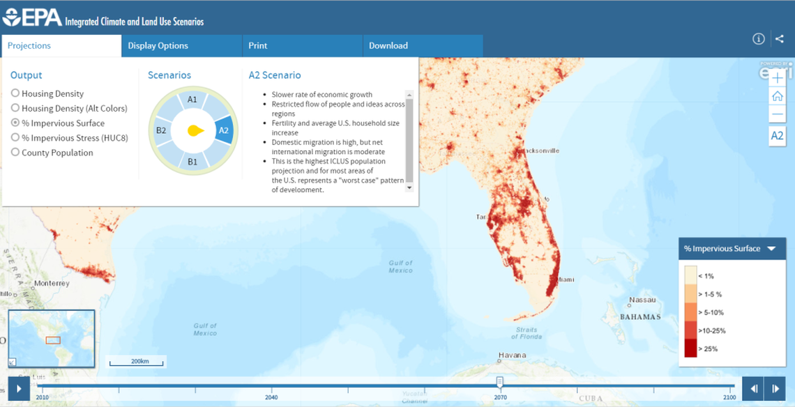 Computer modeling shows how a growing population and increased development is expected to change Florida by 2070, creating more impervious surfaces incapable of draining.
