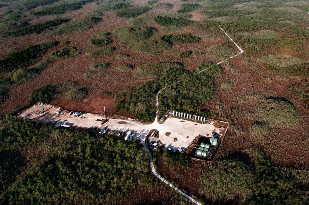 Oil drilling operations, like this one at Raccoon Point, have been going on for decades in the Big Cypress National Preserve. Environmentalists are fighting a proposed expansion.