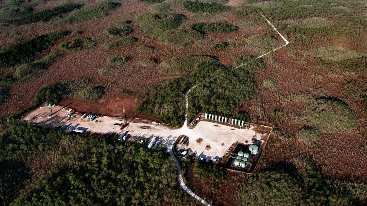 Oil drilling operations, like this one at Raccoon Point, have been going on for decades in the Big Cypress National Preserve. Environmentalists are fighting a proposed expansion.