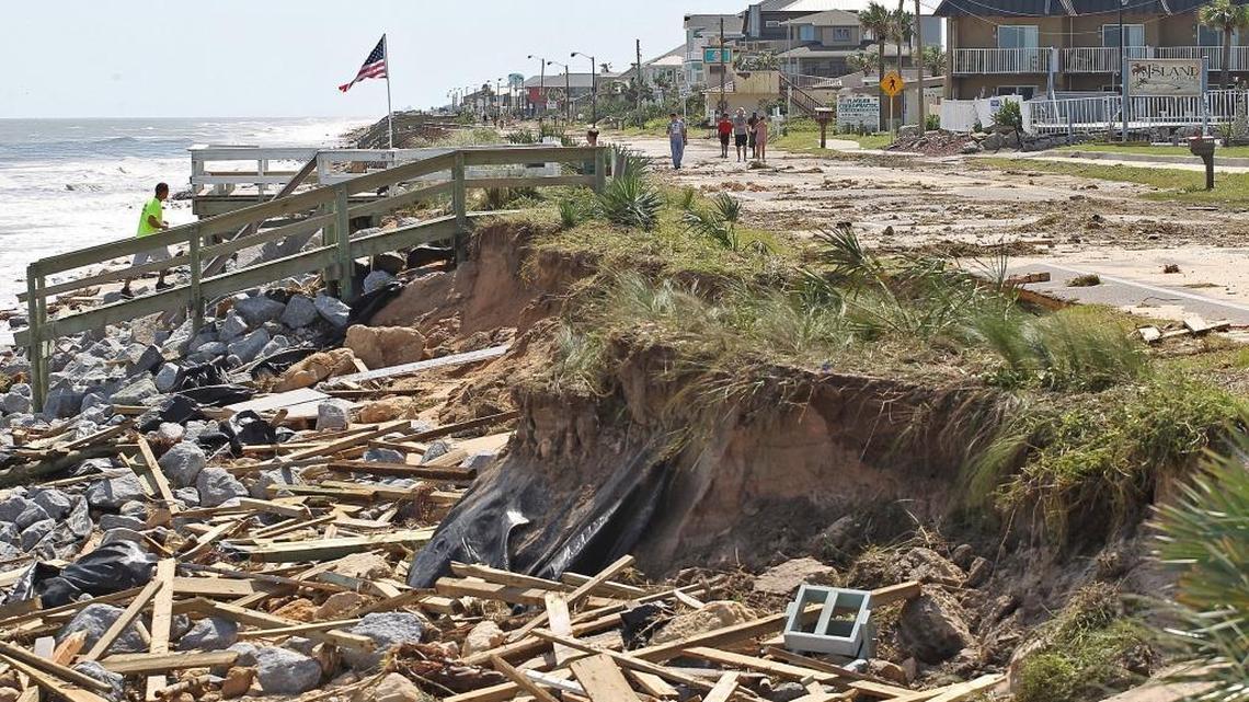 Hurricane Matthew, which struck Florida in October 2016, caused major beach erosion along the coast, including here along Flagler Beach.