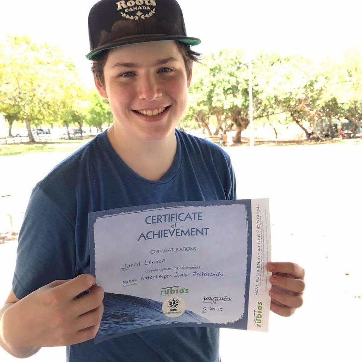 Jared Lennon, 16, is a rising junior at Riviera Preparatory School. He said his involvement with the Miami Waterkeepers Junior Ambassador program made him love the environment.
