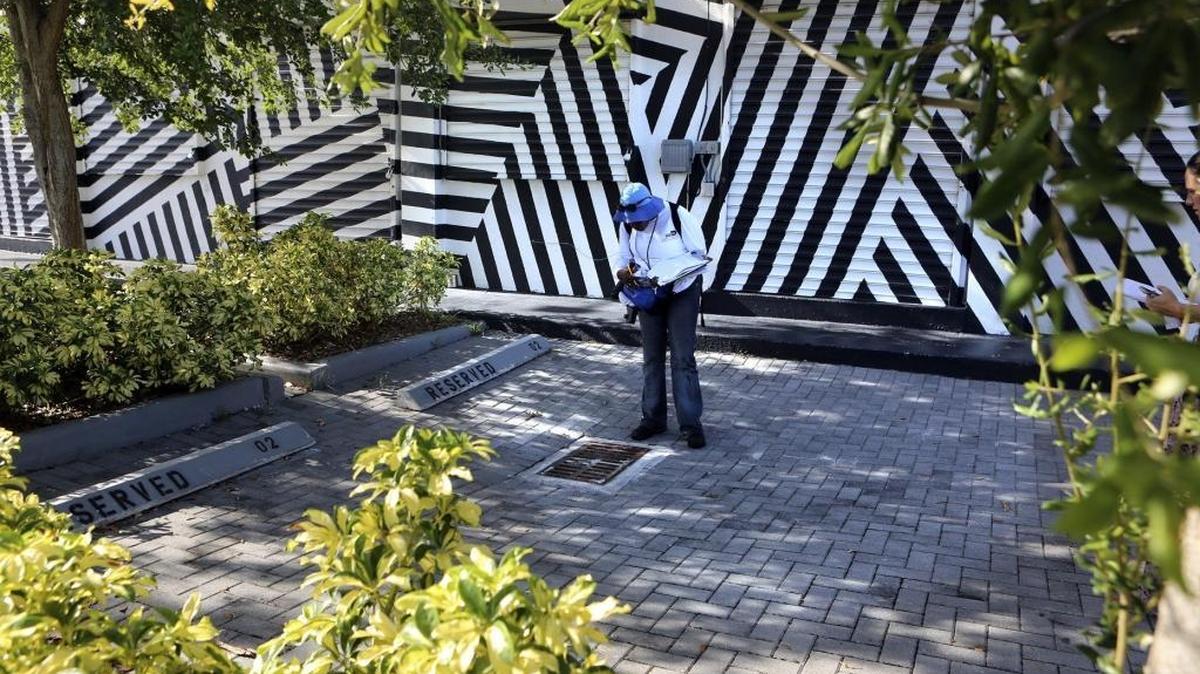 Miami-Dade County Mosquito Control inspector Sharon Nagel looks for mosquito larvae in a drain in July, a day after health officials confirmed that the Zika virus was spreading in Wynwood.