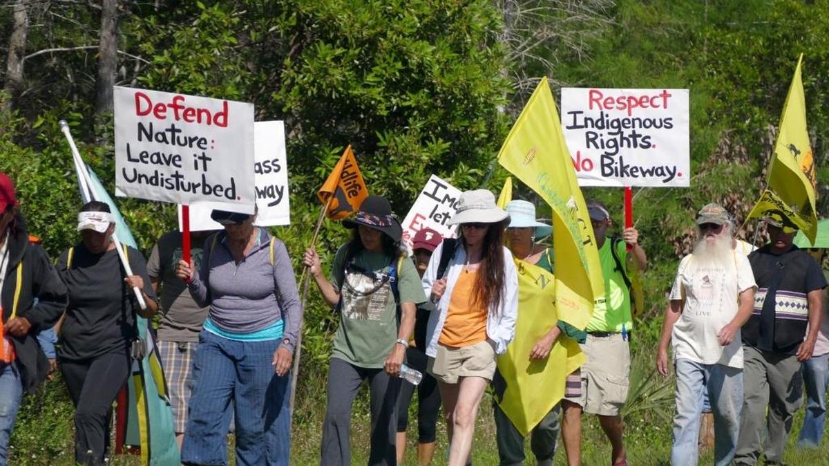 In April 2015, protestors to the Everglades Bike Path walk eastbound on Tamiami Trail from Collier county into Miami-Dade County.