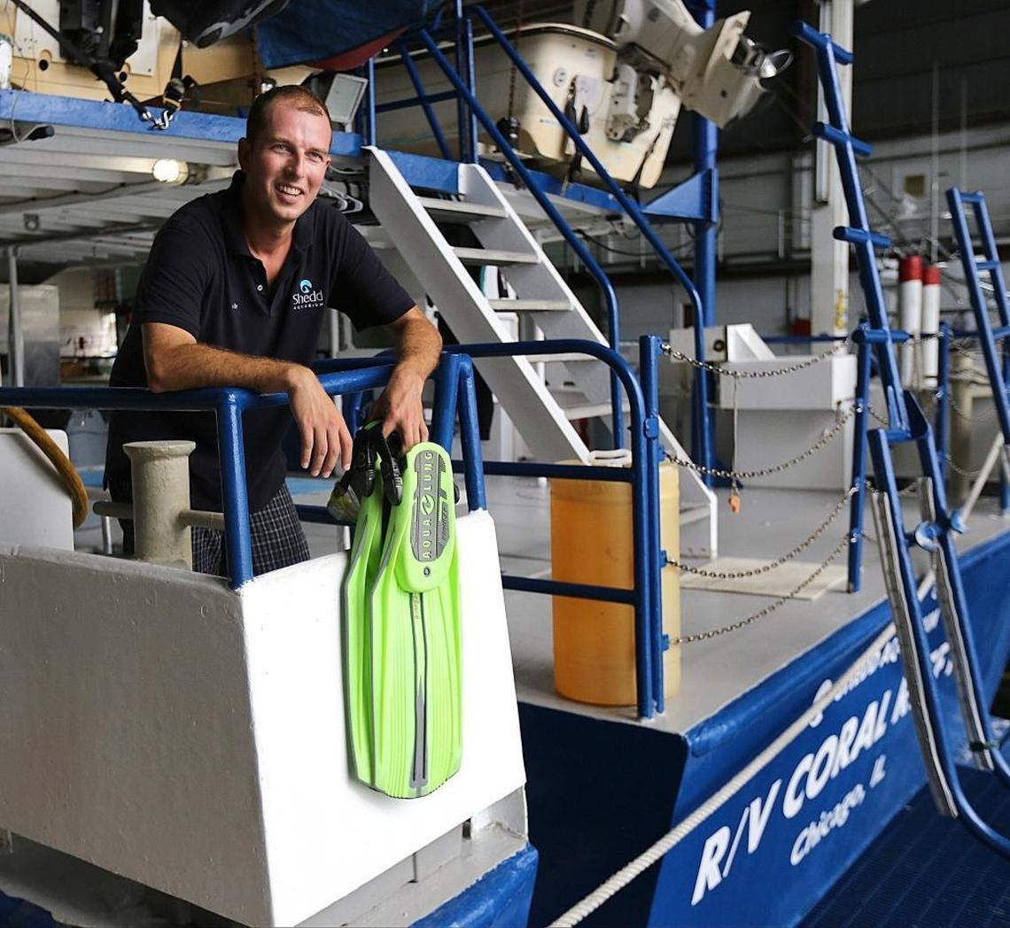 Shedd Aquarium researcher Andrew Kough set sail from Miami earlier this month for a 12-day research trip to Exuma where the team will try to find and document young queen conchs.