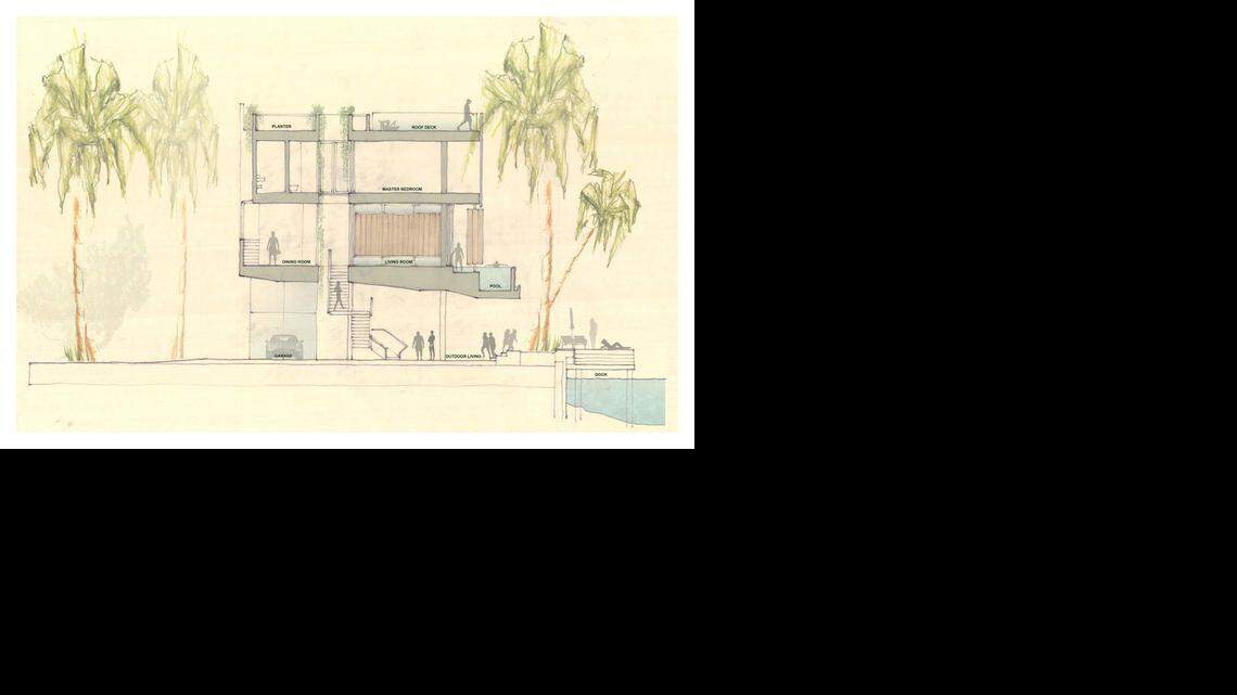 
Rene Gonzalez House Section Showing Elevated Living Spaces
