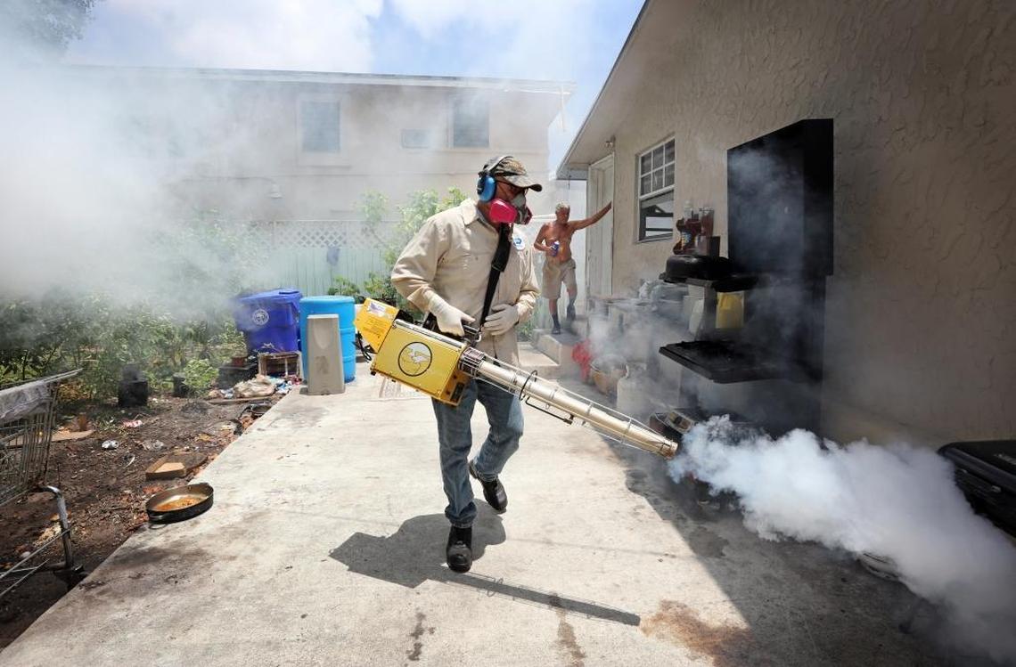 In 2016, Aedes aegypti mosquites began spreading the Zika virus in Wynwood and Miami Beach, catching the county off-guard and prompting intense spraying efforts that included spraying organic larvicide, pictured here, and aerial spraying with naled.