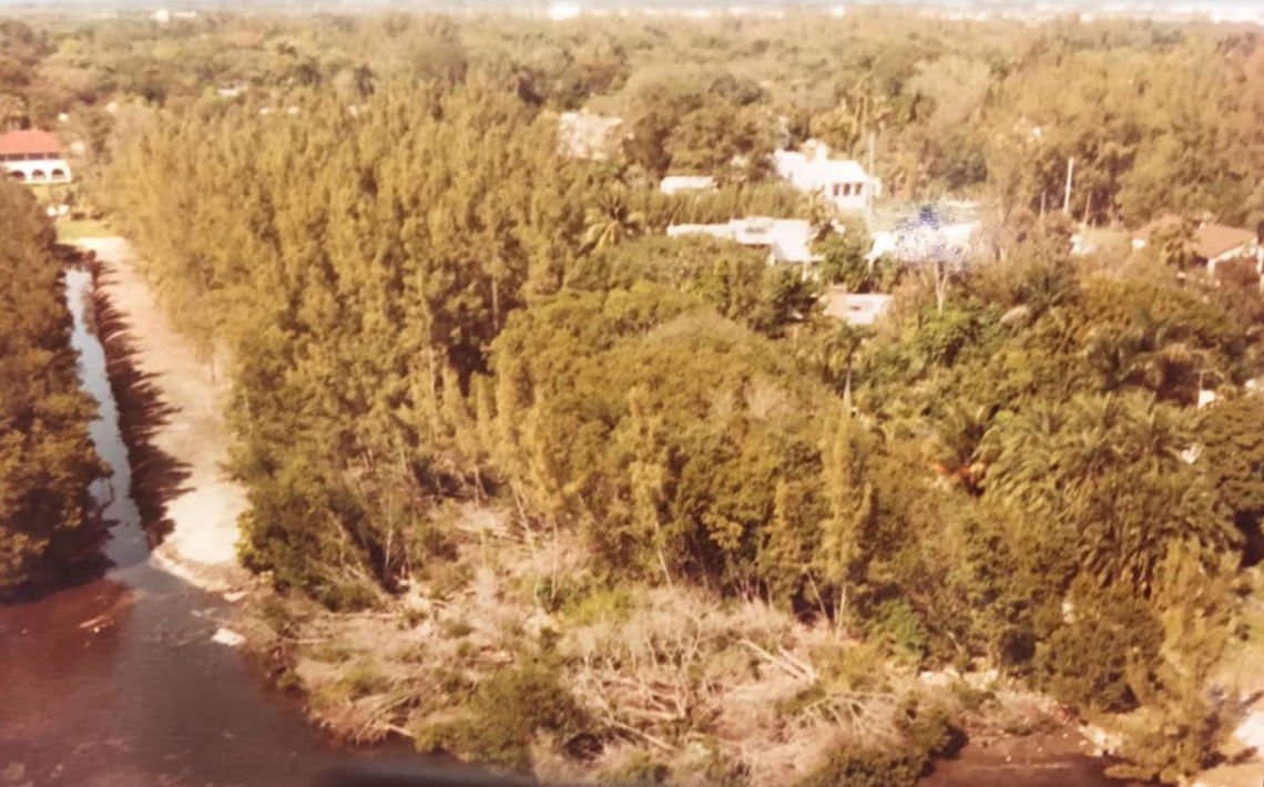 An undated aerial shot from Miami-Dade County’s environmental files shows the property at Moorings Way before trees were removed. Former property owner James Confalone was cited for cutting 160 mangroves.