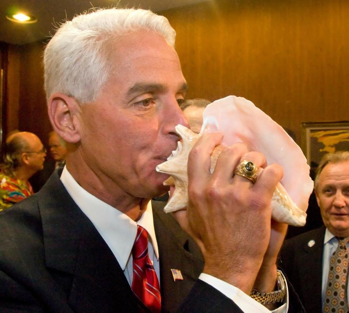 In 2010, former Florida Gov. Charlie Crist showed off his conch-blowing skills at the state capitol in Tallahassee during a visit from Keys’ officials.