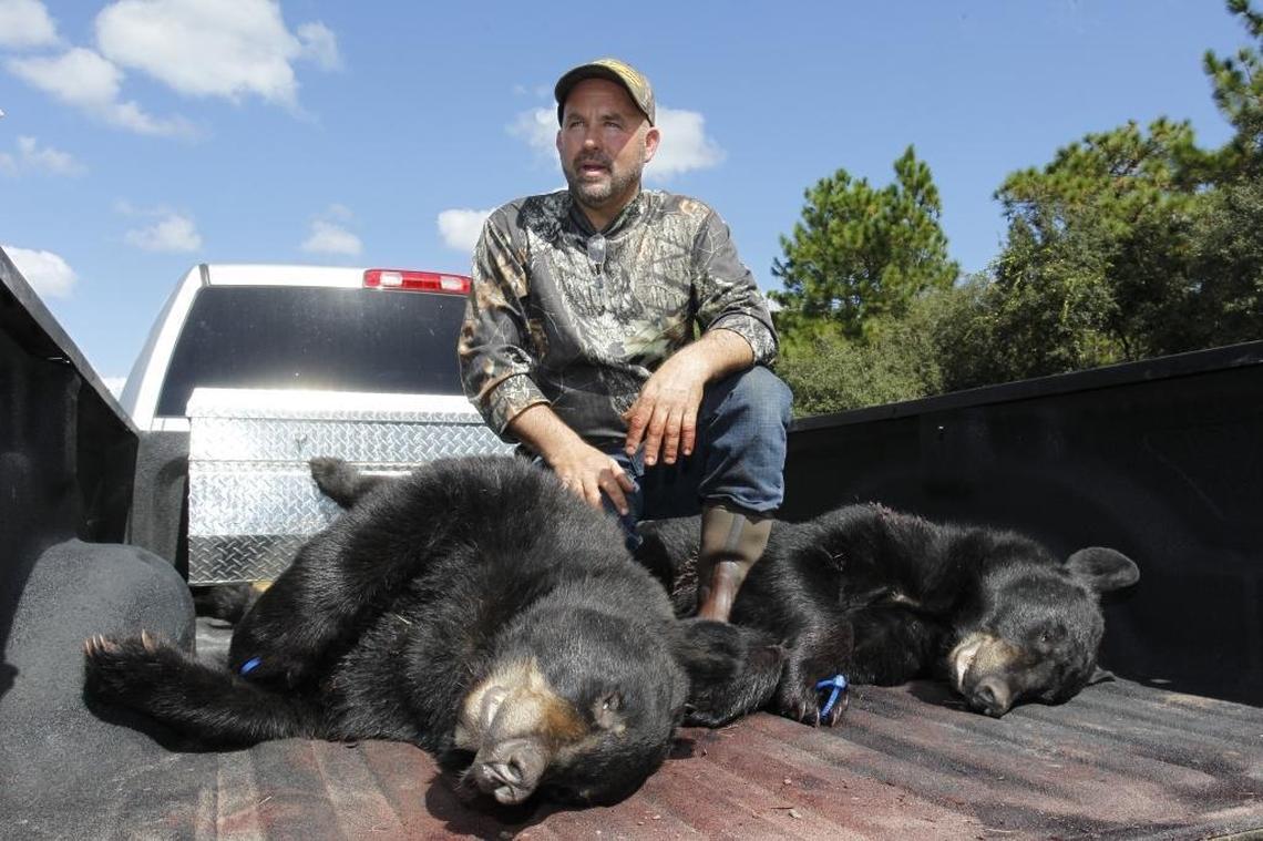 Richard Sajko of Valrico talks about how he killed one of the two bears on the back of his pickup truck at the first Florida black bear hunt in 21 years at the Rock Springs Run Wildlife Management Area near Lake Mary, October 24, 2015.