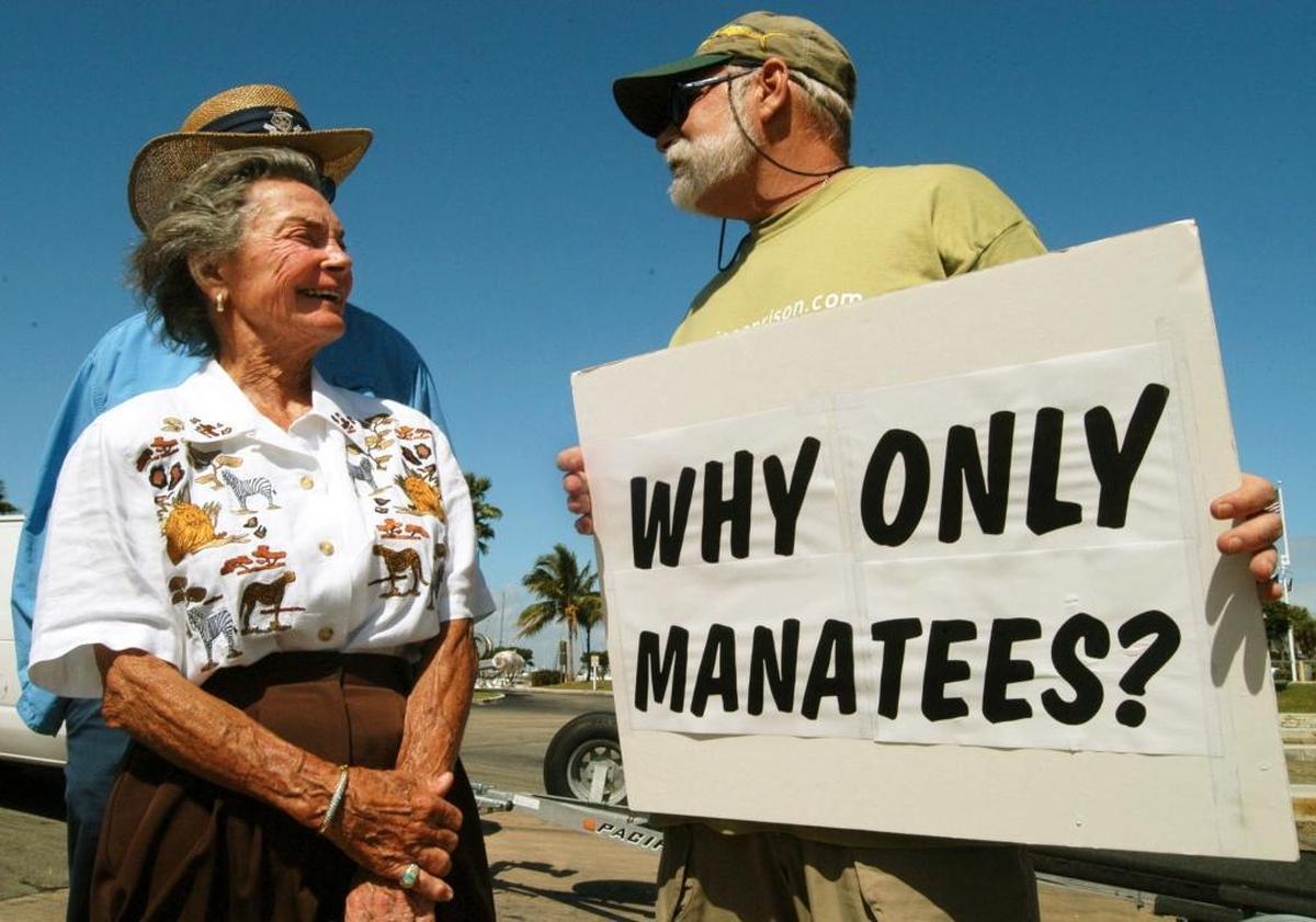 In 2004, Russ Rector, a marine mammal activist who died Sunday, protested during the release of two manatees at Black Point Marina. Rector fiercely fought the captivity of dolphins and killer whales and argued they should also be released.