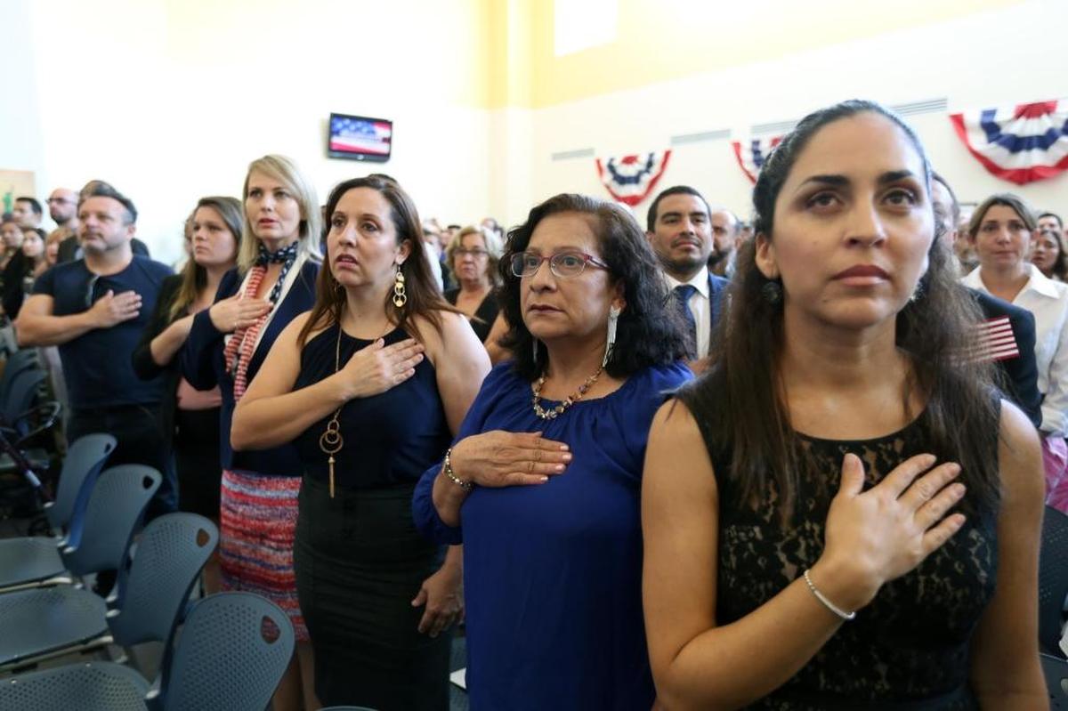 Ben Dvir, of Israel, Yenisleidy Cabrera, of Cuba, Dirce R. Torres, of Brazil, Paola Pineda, of Argentina, Nelia Angulo, of Nicaragua and Ana Laura Castillo, of México, were among more than 160 people who became U.S. citizens during a swearing-in ceremony on Friday, May 26, 2017.