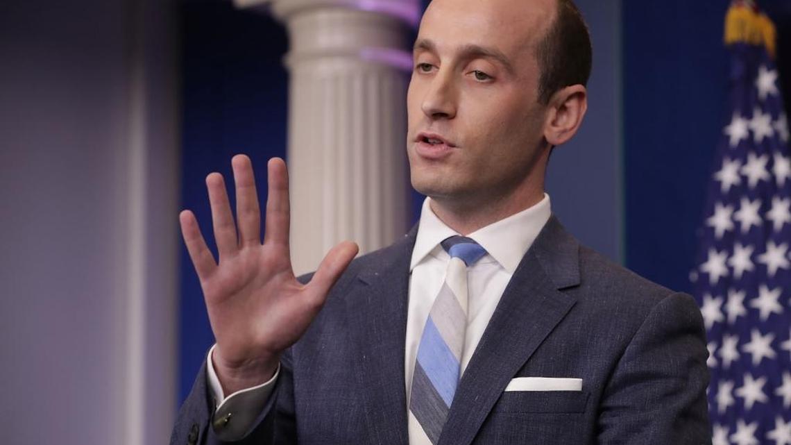 Senior Advisor to the President for Policy Stephen Miller talks to reporters about President Donald Trump's support for creating a 'merit-based immigration system' in the James Brady Press Briefing Room at the White House August 2, 2017 in Washington, DC. Earlier in the day President Donald Trump signed bipartisan legislation into law placing new sanctions on Russia and reducing his ability to lift the sanctions on Moscow.