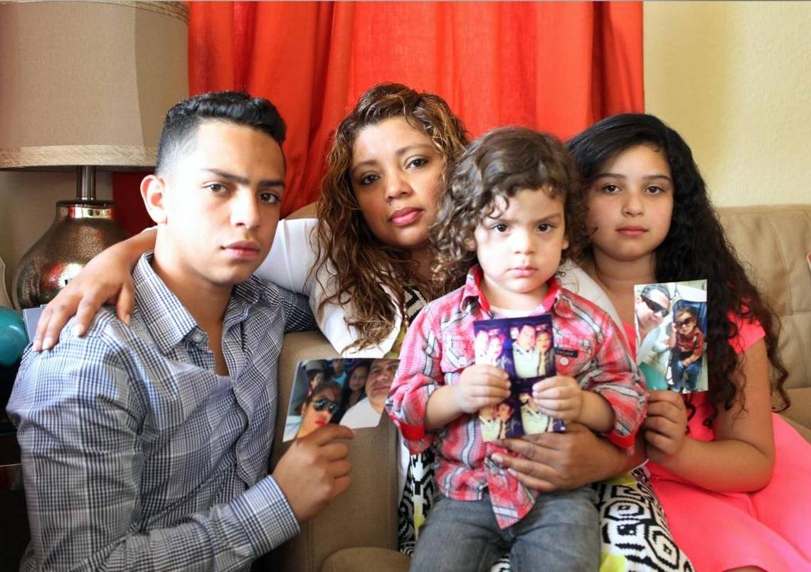 Karla Hernandez, center, is accompanied by her children: (L-R) Carlos, 15, Mariano, 3, and Karolay, 12. Her husband Mario Alcerro was deported.