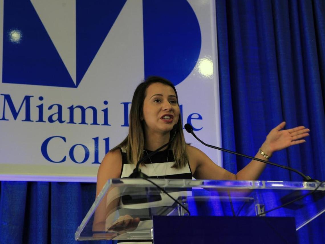 Monica Lazaro , a Dreamer from Honduras, speaks during a conference at Miami Dade College’s Wolfson Campus on Wednesday, August 30, 2017.  Dozens of educators, elected officials, immigration advocates, and community, faith, business and civic leaders convened to support the Deferred Action for Childhood Arrivals (DACA) program.