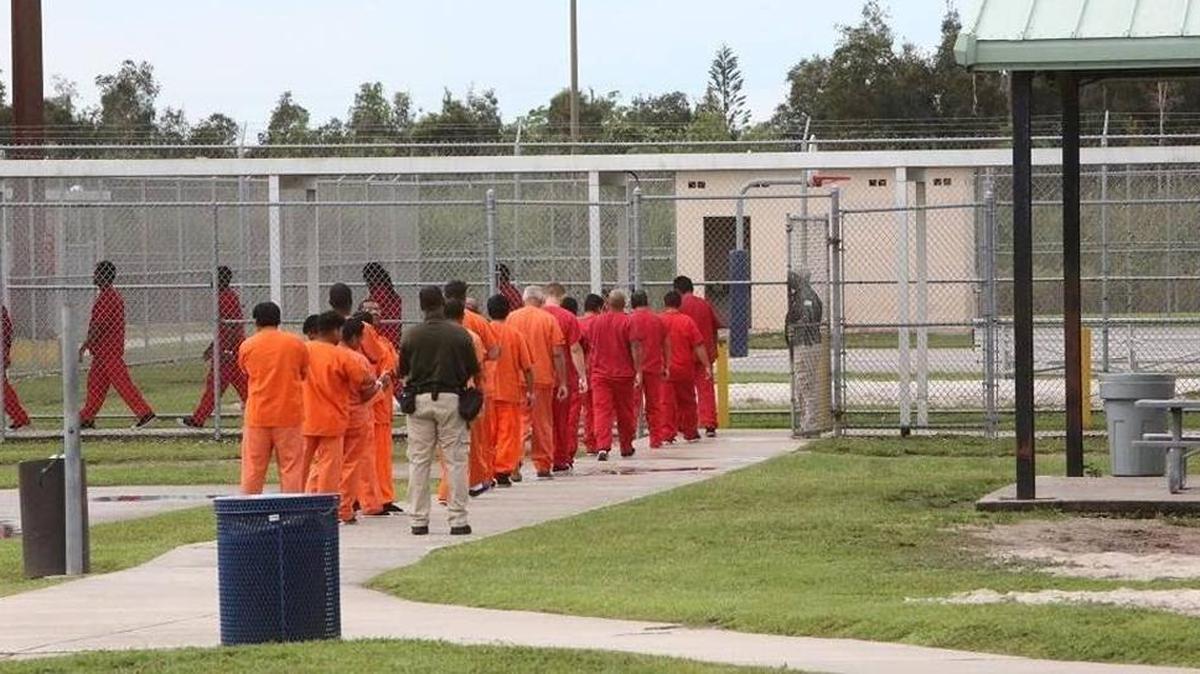 This file photo shows a group of foreigners held at the Krome Detention Center in Miami-Dade County.