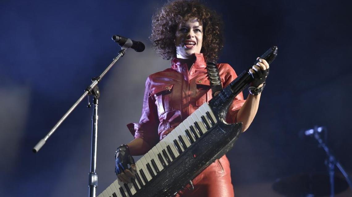 Régine Chassagne of Arcade Fire performs on Day 4 at Lollapalooza in Grant Park on Sunday, Aug 6, 2017, in Chicago.