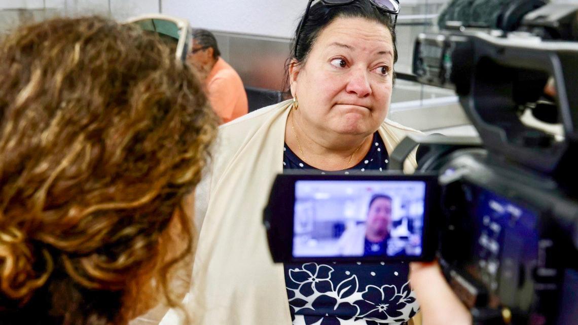 Magda Moreno, 58, arrives at Miami International Airport from Cuba on Monday, June 9, 2025, the first day of President Donald Trump’s new travel ban. Moreno said it will likely be difficult to travel back and forth over the next four years but hopes things will eventually return to normal. Her entry was without incident.