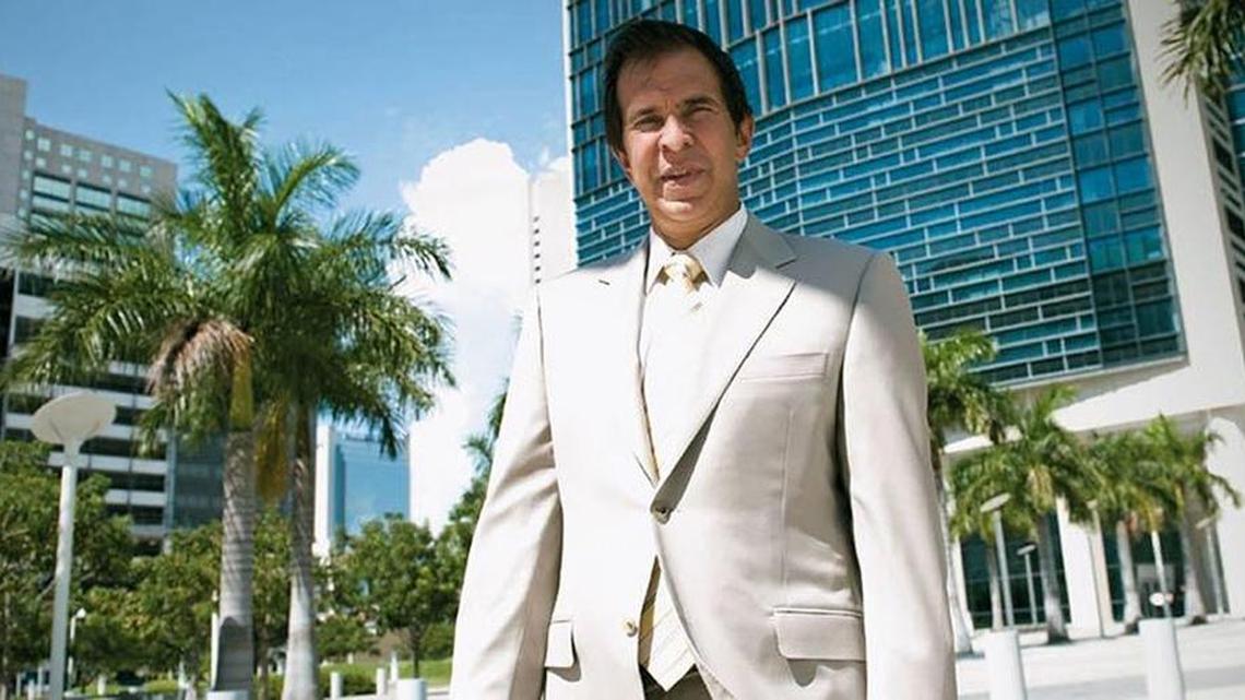 Defense attorney Joaquin Perez is pictured standing in front of the federal courthouse in Miami.