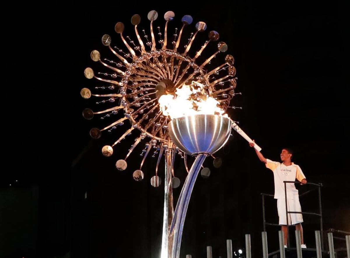 Jorge Alberto Oliveira Gomes lights the Olympic cauldron during the opening ceremony of the 2016 Summer Olympics in Rio de Janeiro, Brazil in 2016.