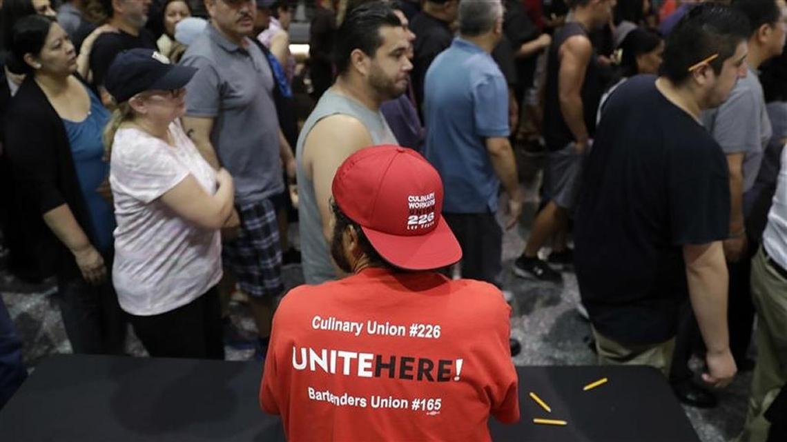 Las Vegas culinary workers after voting to authorize a strike.