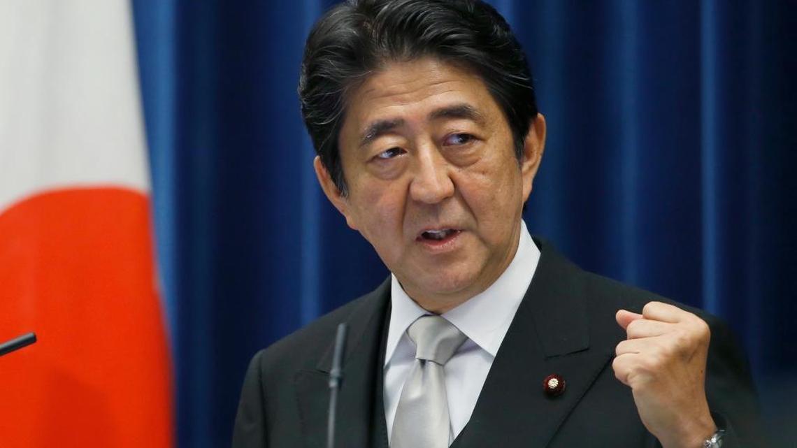 In this Aug. 3, 2016 photo, Japan's Prime Minister Shinzo Abe speaks during a press conference at the prime minister's official residence in Tokyo.