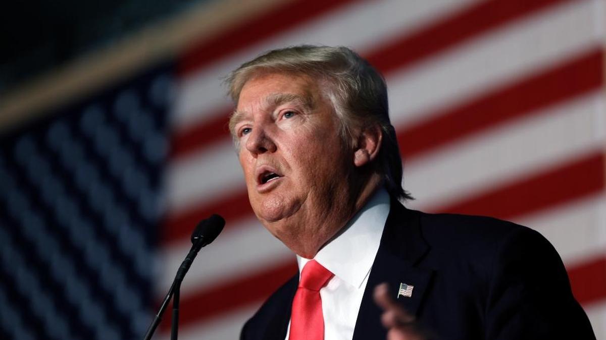 Republican presidential candidate Donald Trump speaks during a campaign stop Tuesday, Feb. 2, 2016, in Milford, N.H.