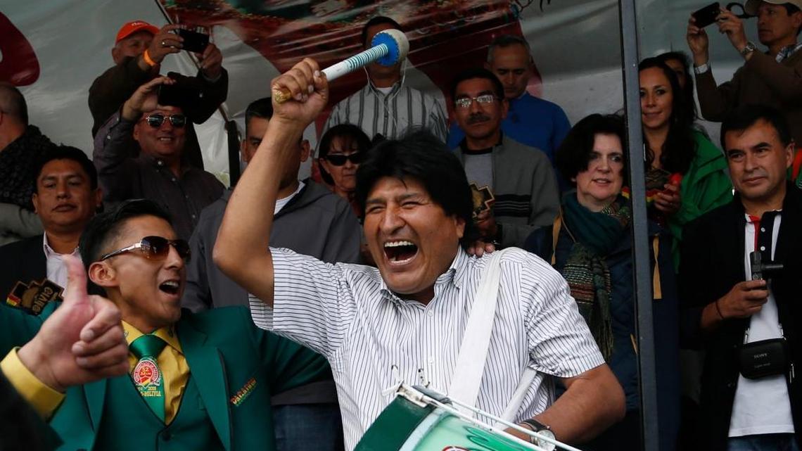 Bolivia's President Evo Morales, center, plays a drum during the carnival celebrations in Oruro, Bolivia, Saturday, Feb. 6, 2016. The Carnival of Oruro is a religious festival dating back more than 200 years in an ongoing pagan-catholic blend of religious practice in the region, and is one of UNESCO's Masterpieces of the Oral and Intangible Heritage of Humanity.