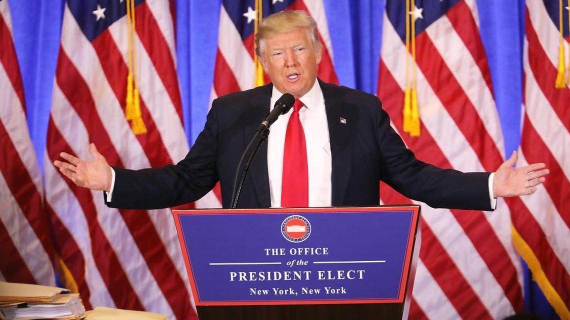 President-elect Donald Trump speaks at a news conference at Trump Tower on January 11, 2017 in New York City.