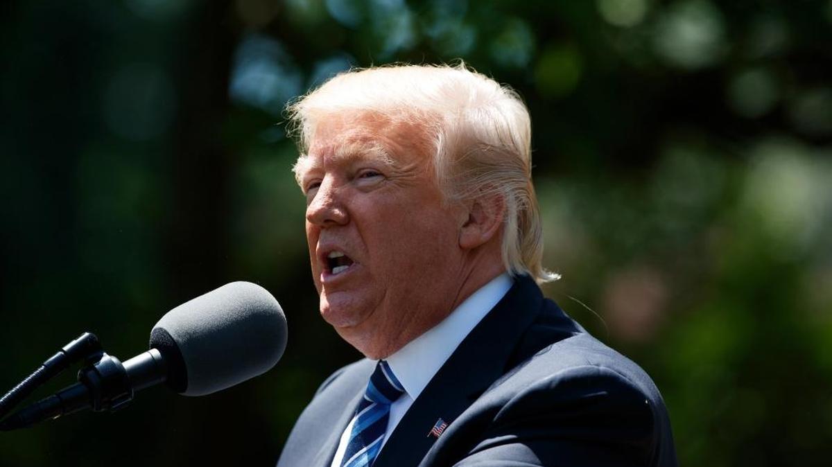 President Donald Trump speaks during a ceremony on May 2, 2017, in the Rose Garden of the White House in Washington.