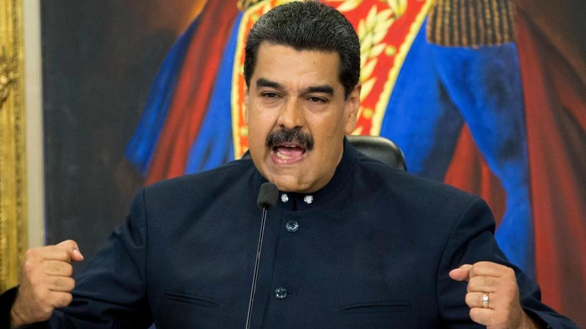 FILE - In this Oct. 17, 2017 file photo, Venezuela's President Nicolas Maduro speaks during a press conference at the Miraflores presidential palace, in Caracas, Venezuela.