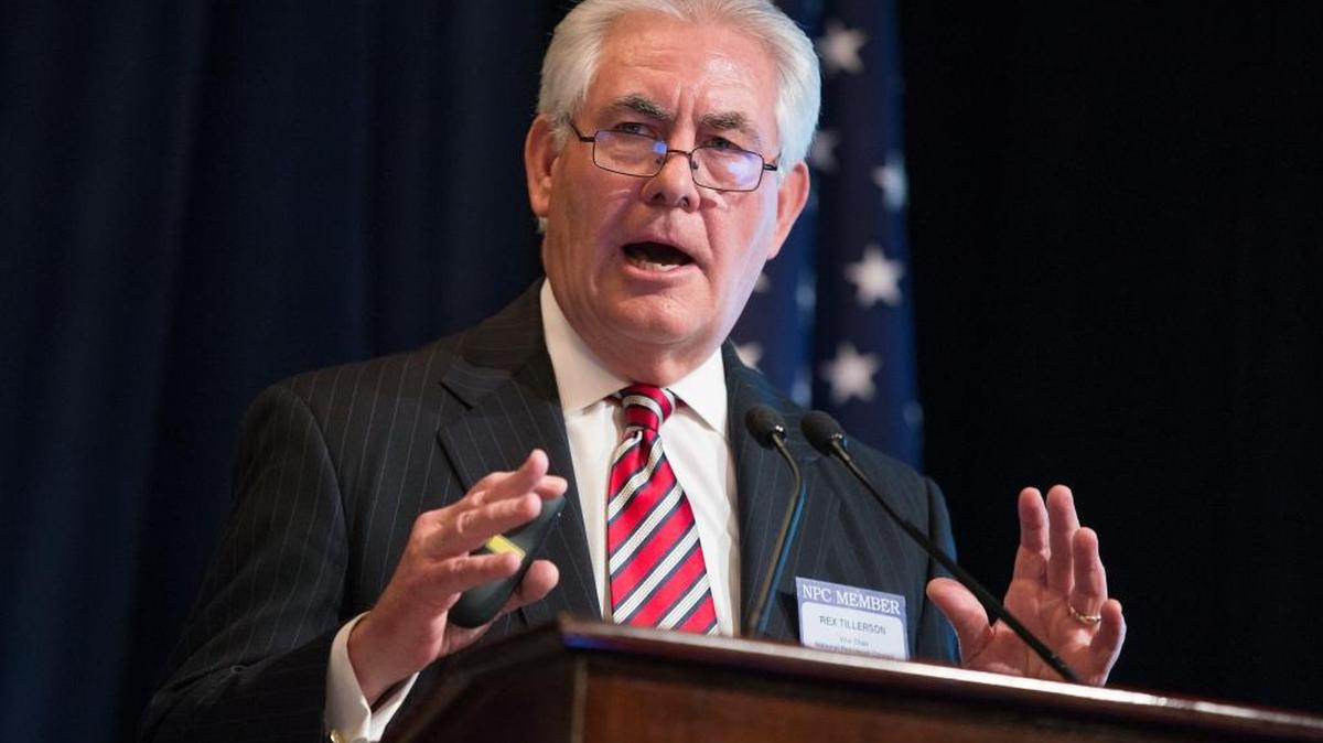 In this 2015 file photo, Exxon Mobil CEO Rex Tillerson delivers remarks on the release of a report by the National Petroleum Council on oil drilling in the Arctic, in Washington. On Monday, Dec. 12, 2016, President-elect Donald Trump selected Tillerson to lead the State Department.