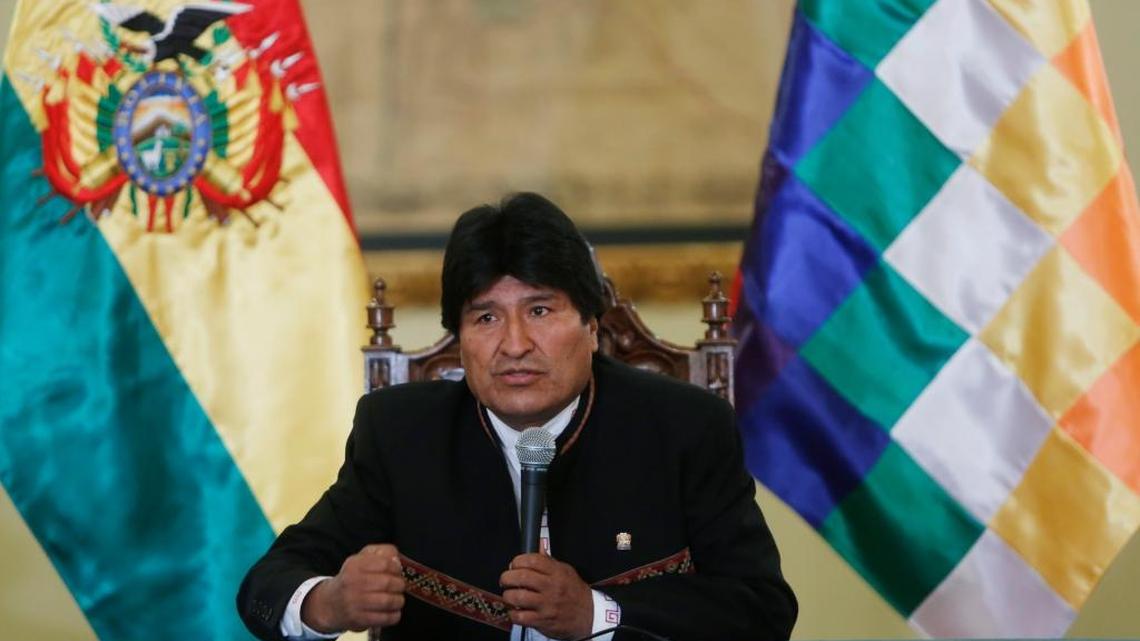 Bolivia’s President Evo Morales speaks during a press conference at the government palace in La Paz, Bolivia, on Monday, Feb. 29. Morales talked about Grabriela Zapata, his former lover who was working as a high-ranking executive at a Chinese firm and who was arrested Feb. 26. She has been part of a probe into alleged influence trafficking involving hundreds of millions of dollars in government contracts.