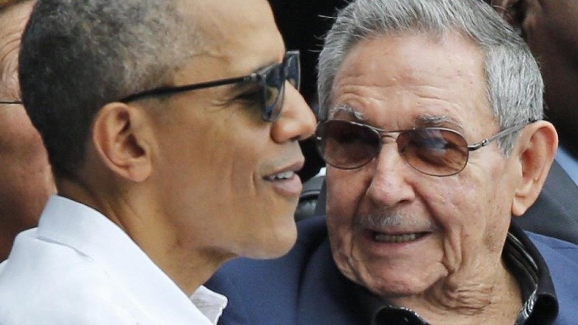 President Obama and Cuban leader Raul Castro at the Estadio Latinoamericano for baseball game against the Tampa Bay Rays and the Cuban National team in Havana on Tuesday, March 22, 2016.