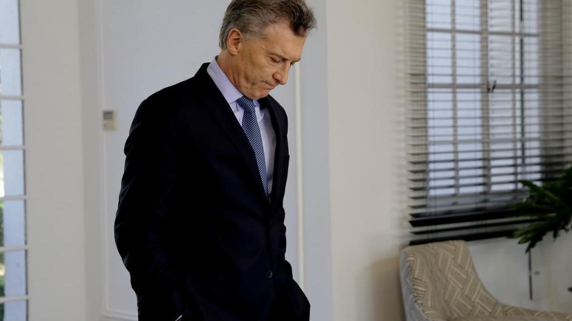 Argentina's President Mauricio Macri awaits the arrival of U.S. Vice President Mike Pence at the government residence in Buenos Aires, Argentina, Tuesday, Aug. 15, 2017.