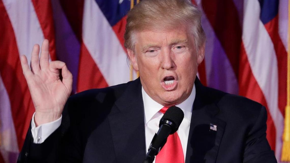 President-elect Donald Trump gives his acceptance speech on Wednesday night in New York.