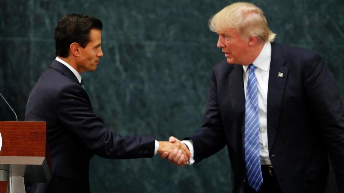Mexico President Enrique Pena Nieto and Republican presidential nominee Donald Trump shake hands after a joint statement in Mexico City on Aug. 31.