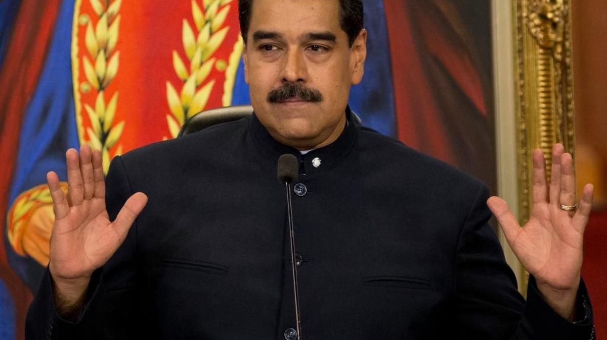 Venezuela’s President Nicolás Maduro speaks during a press conference at the Miraflores presidential palace in Caracas, Venezuela, Tuesday, Oct. 17, 2017. Maduro defended the results of Sunday’s gubernatorial elections and said that those who report fraud are lying.