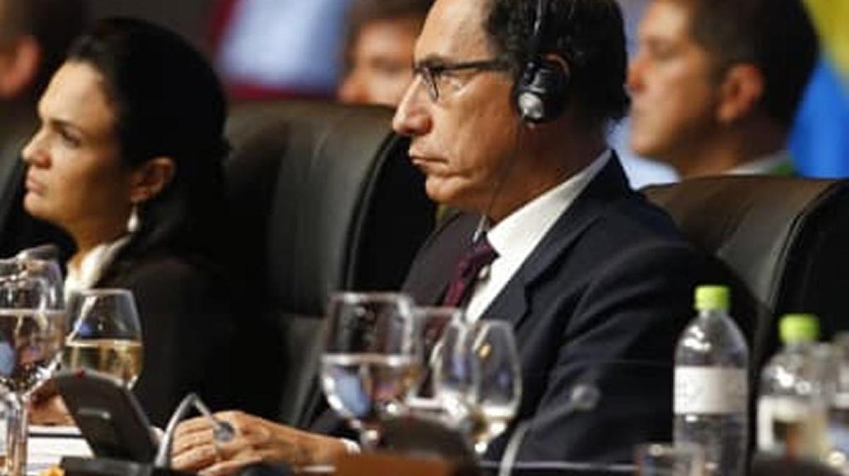 Peru’s President Martin Vizcarra attends the plenary session at the Summit of the Americas in Lima, Peru.
