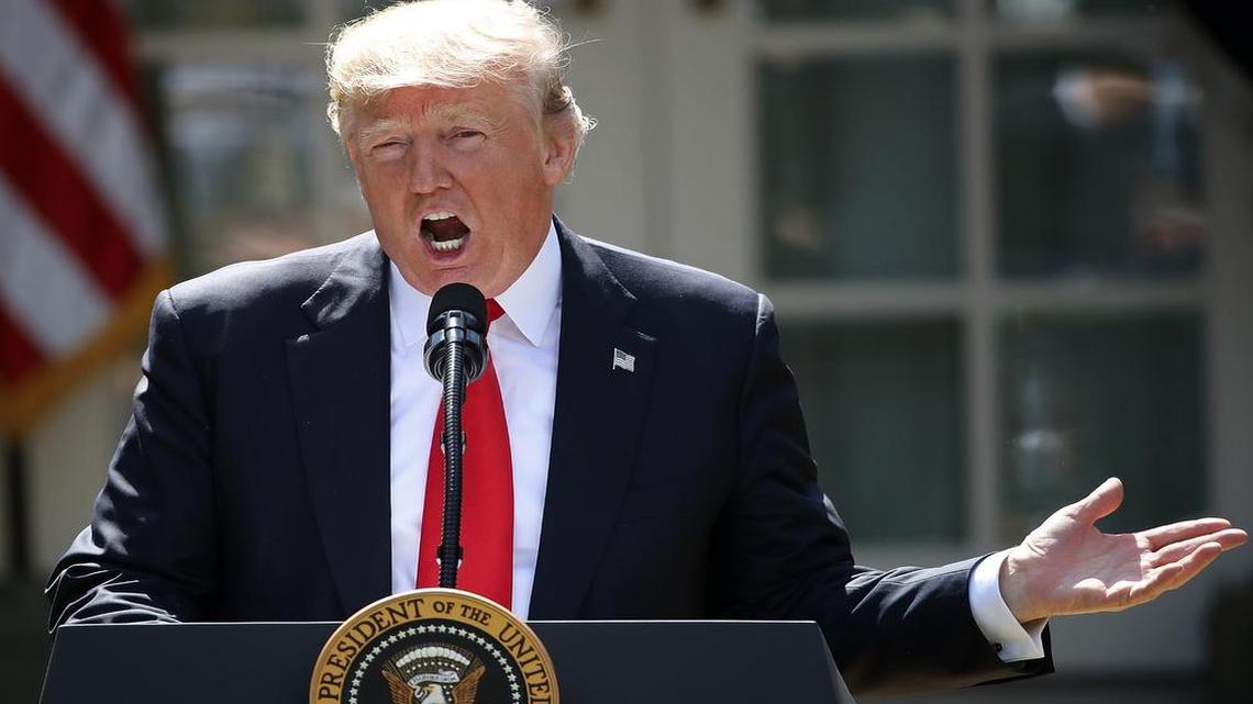 U.S. President Donald Trump announces his decision for the United States to pull out of the Paris climate agreement in the Rose Garden at the White House June 1, 2017 in Washington, D.C.
