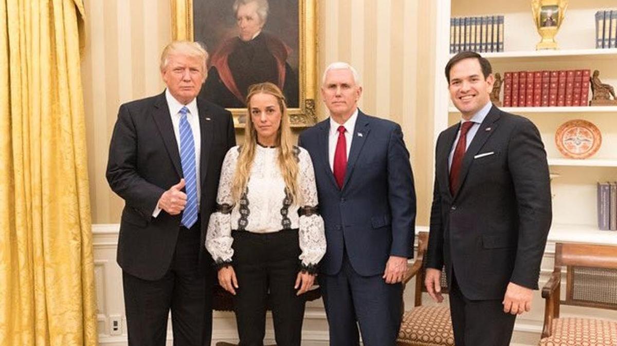 White House photo of President Donald Trump, Vice President Mike Pence and Sen. Marco Rubio meeting with Lillian Tintori, wife of political prisoner and opposition leader Leopoldo Lopez.