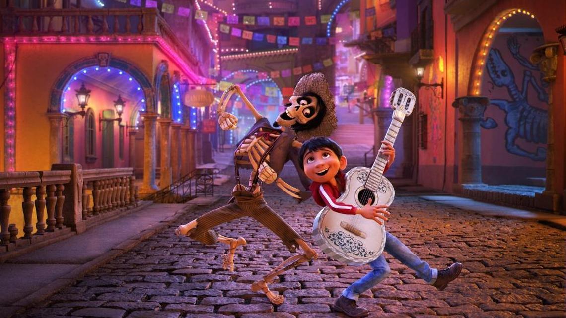 In this image released by Disney-Pixar, character Hector, left, voiced by Gael Garcia Bernal, and Miguel, voiced by Anthony Gonzalez, appear in a scene from the animated film ‘Coco.’ The film was nominated for a Golden Globe for best animated picture on Monday, Dec. 11, 2017.