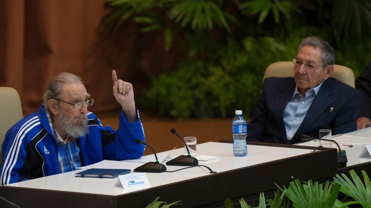 Fidel Castro addresses delegates on the last day of the Seventh Cuban Communist Party Congress in Havana on Tuesday.