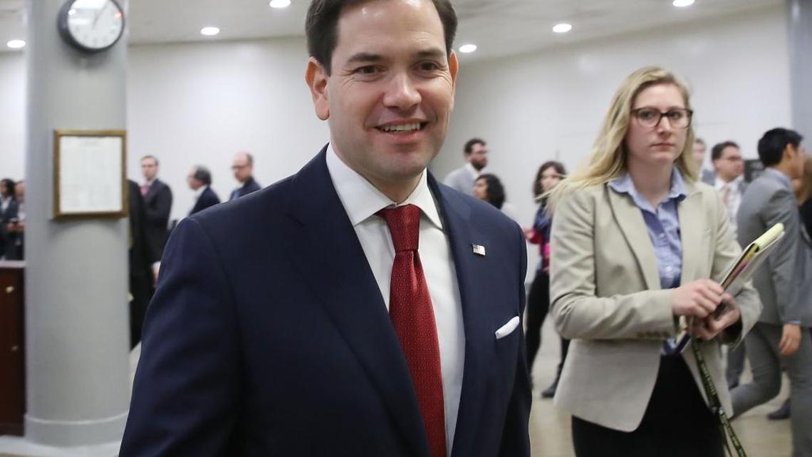 Sen. Marco Rubio walks to the Senate Chamber for a vote on Tuesday. Rubio and the Senate voted to confirm Education Secretary nominee Betsy DeVos, with a tie-breaking vote from Vice President Mike Pence.