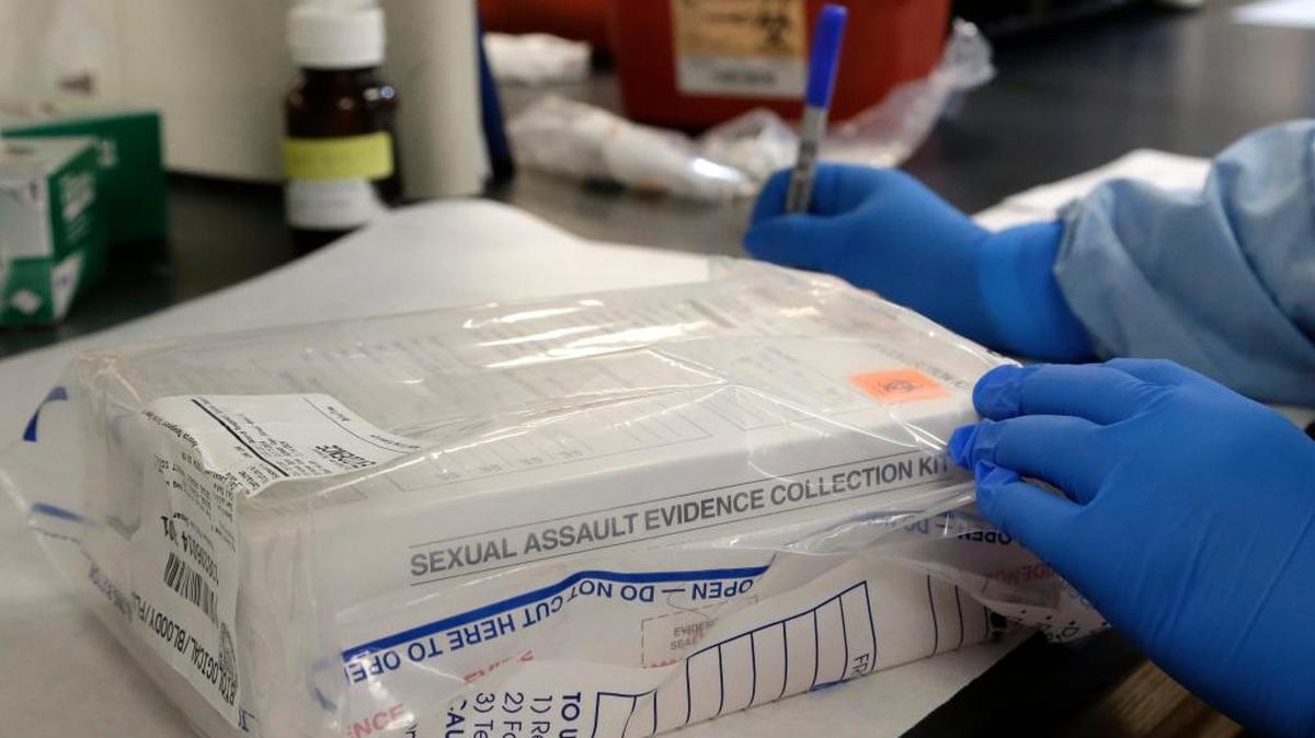A sexual assault evidence kit is logged in the biology lab at the Houston Forensic Science Center in Houston on April 2, 2015.