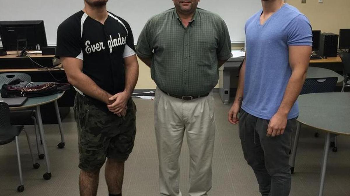 English professor Jose Blanco and two of his Muslim students, Mohammed Ali and Aldin Mesic, at Broward College deliver a lesson on prejudice and backlash.